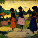 Hrající se dívky na vesnice ve stylu známých malířů podle Gauguina I LCC