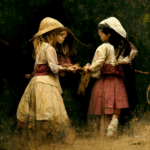 Dívky hrající si na vesnici ve stylu Leonarda da Vinciho podle Midjourney I LCC
